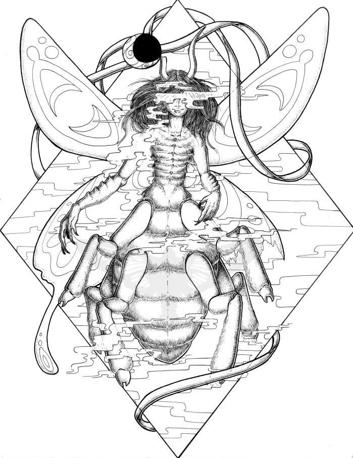 v bw moth woman